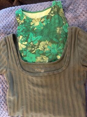 Offline Basics Women's Scoop Neck Ribbed Top in Olive Green